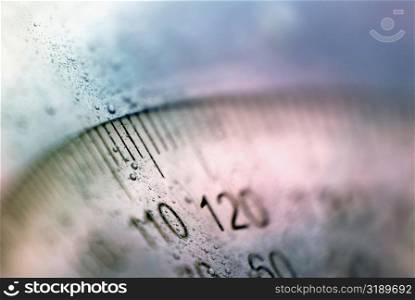 Close-up of a protractor in water