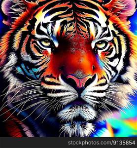 Close up of  a psychedelic Tiger Face Generative AI
