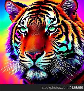 Close up of  a psychedelic Tiger Face Generative AI