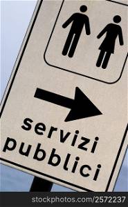 Close-up of a public restroom sign, Monterosso al Mare, La Spezia, Liguria, Italy