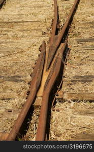 Close-up of a railroad junction