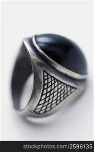 Close-up of a ring with black pearl