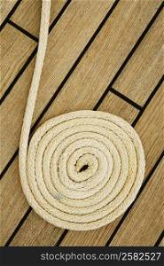 Close-up of a rope on the deck of a sailboat
