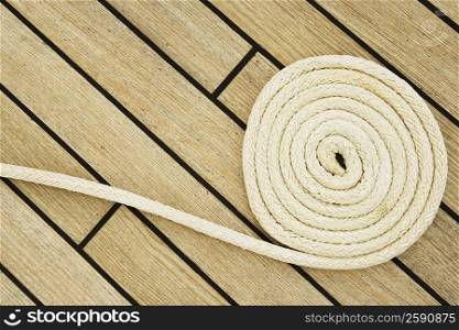 Close-up of a rope on the deck of a sailboat