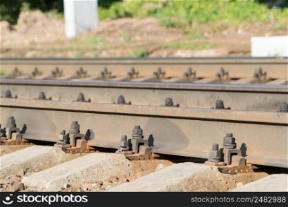 close-up of a row of railway tracks. closeup railway line