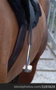 Close up of a saddle.