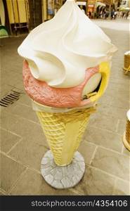 Close-up of a sculpture of an ice cream cone, Genoa, Liguria, Italy