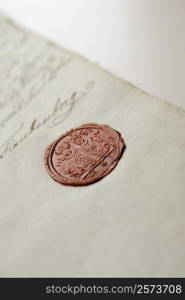 Close-up of a seal stamp on a document