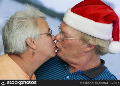 Close-up of a senior couple kissing each other