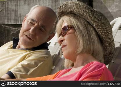 Close-up of a senior couple sitting together