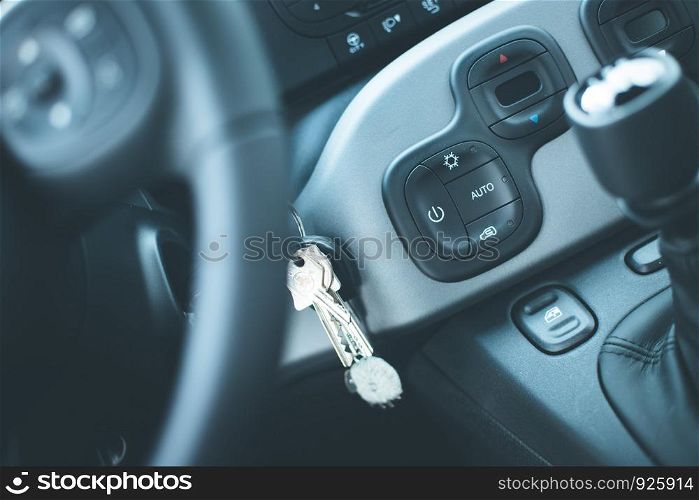 Close up of a shift lever, sports car