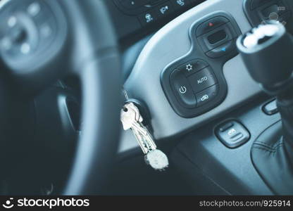 Close up of a shift lever, sports car