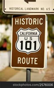Close-up of a sign for Route 101, San Diego, California, USA