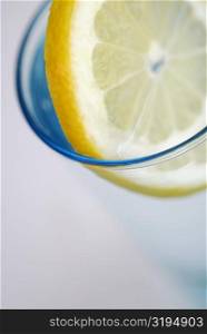 Close-up of a slice of lemon in a glass