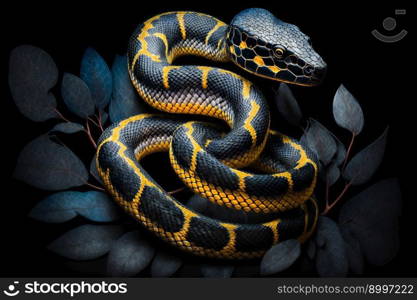  close up of a snake on a black background.  Generative AI 