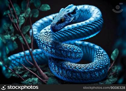  close up of a snake on a black background.  Generative AI
