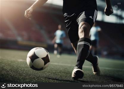 Close up of a soccer player kicking the ball created with generative AI technology