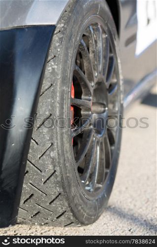 Close up of a soft racing tire