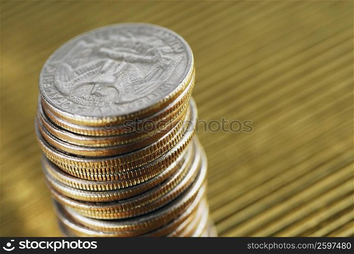 Close-up of a stack of coins
