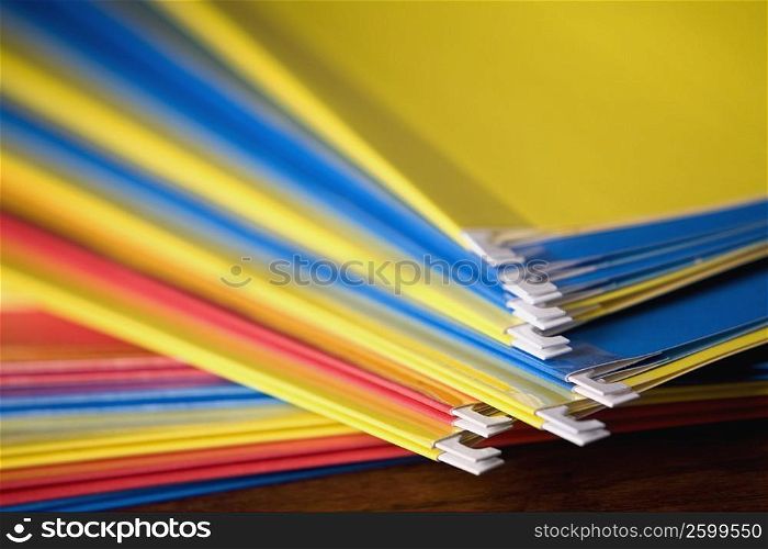 Close-up of a stack of files