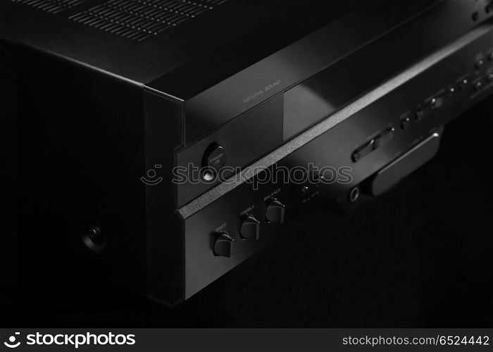 Close up of a stereo receiver/amplifier. Audio&video control center