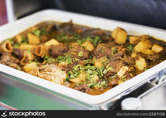Close-up of a stew of beef in a container