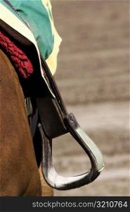 Close-up of a stirrup on a horse