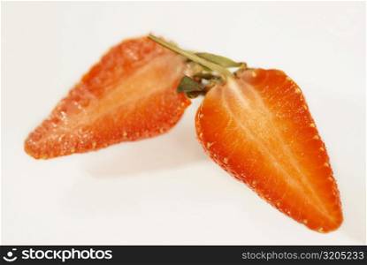 Close-up of a strawberry cut in half