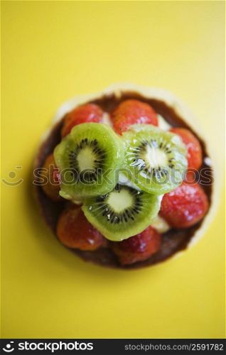 Close-up of a strawberry tart on a serving tray