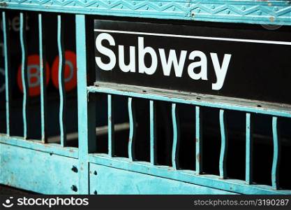 Close-up of a subway sign on an information board
