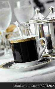 Close-up of a tea cup in a saucer