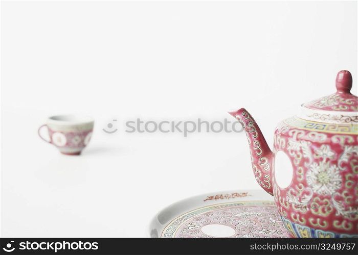 Close-up of a teapot on a tray