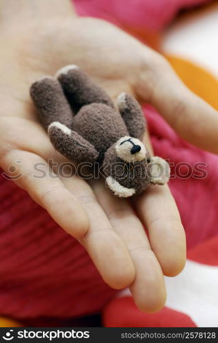 Close-up of a teddy bear on a person&acute;s hand