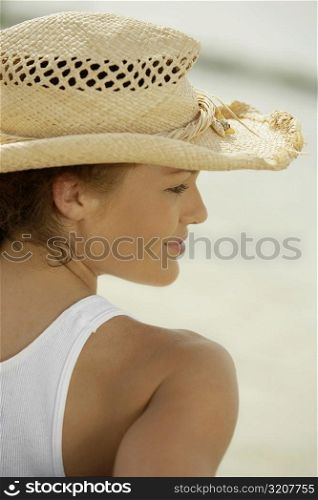 Close-up of a teenage girl on the beach