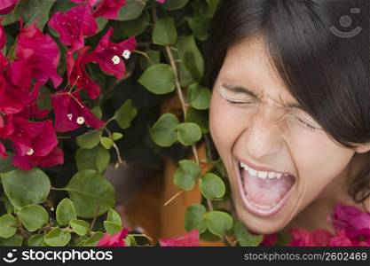 Close-up of a teenage girl shouting