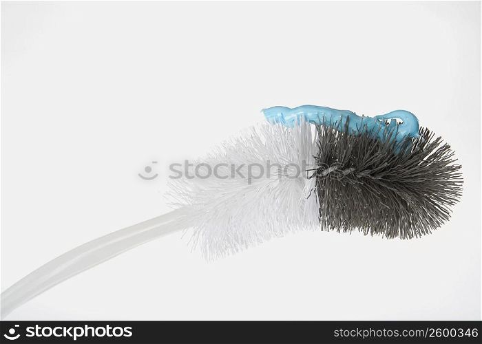 Close-up of a toilet brush with gel