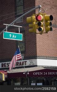 Close-up of a traffic light, Ninth Avenue, Manhattan, New York City, New York State, USA