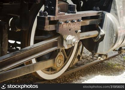 Close-up of a train wheel on a railroad track, Church Street Station, Orlando, Florida, USA