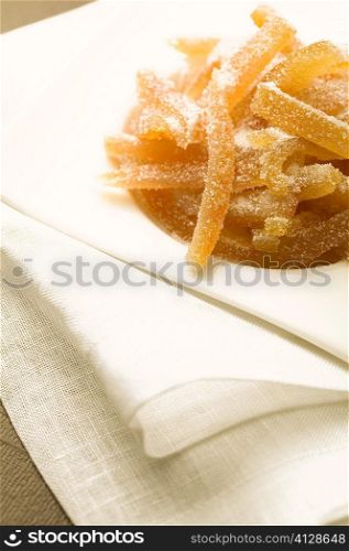 Close-up of a tray of a baked sugar coated dessert