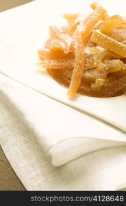 Close-up of a tray of a baked sugar coated dessert