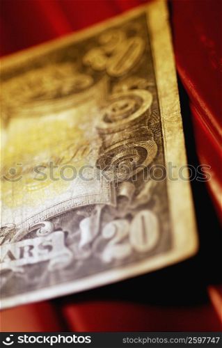 Close-up of a twenty dollar bill