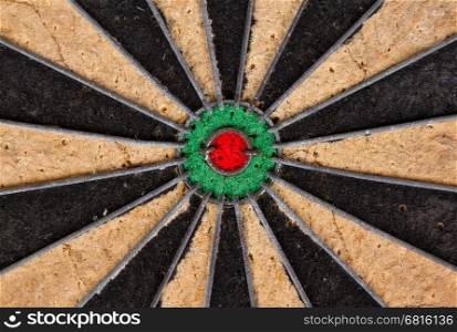 Close-up of a very old dartboard, isolated