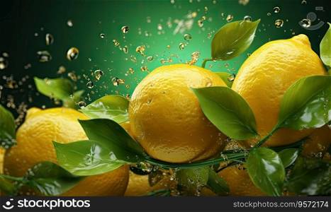 Close-up of a vibrant lemon slice, brilliantly illuminated against a soft gradient backdrop. Splashing fresh citrus fruit concept. Created with generative AI tools. Splashing fresh citrus fruit concept. Created by AI