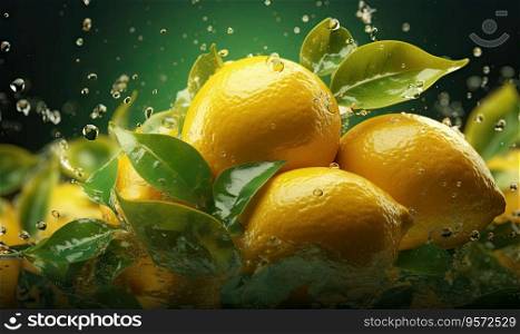 Close-up of a vibrant lemon slice, brilliantly illuminated against a soft gradient backdrop. Splashing fresh citrus fruit concept. Created with generative AI tools. Splashing fresh citrus fruit concept. Created by AI