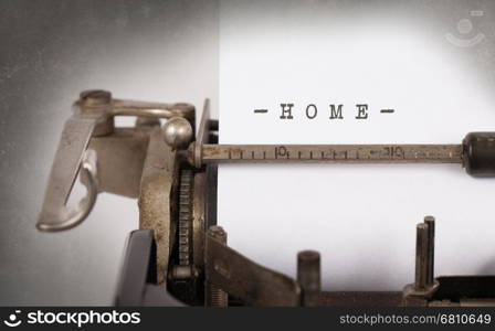 Close-up of a vintage typewriter, old and rusty, home