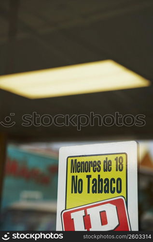 Close-up of a Warning sign in a store