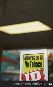 Close-up of a Warning sign in a store