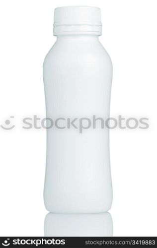 Close up of a white bottle on white background