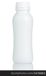 Close up of a white bottle on white background