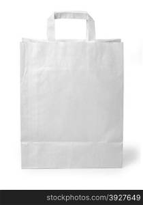 close up of a white paper bag on white background with clipping path